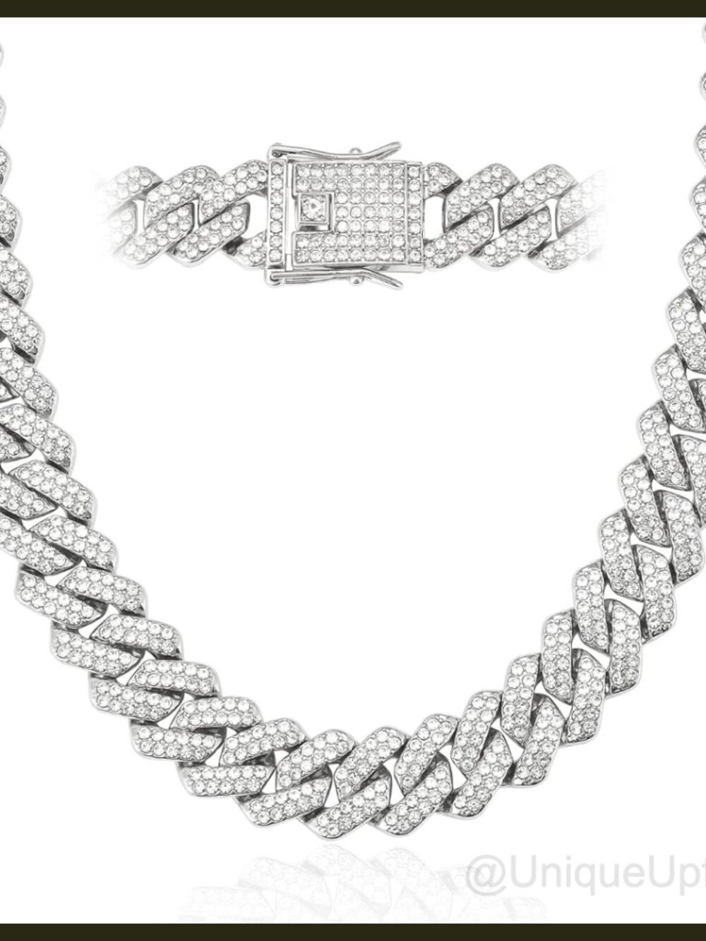 Mens Cuban Link Chain 14mm Iced Out Hip Hop Stainless Steel Necklace